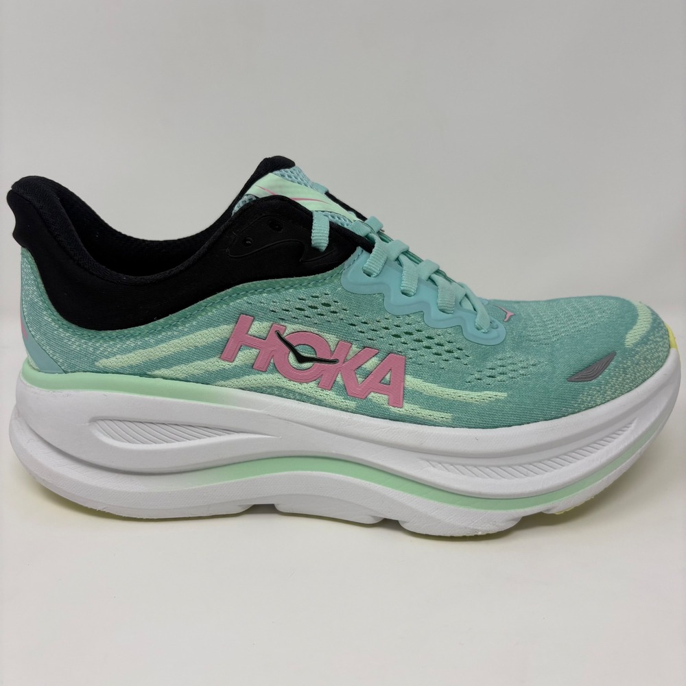 Hoka Bondi 9 Womens Size 8 Blue Green White Athletic Running Shoes Sneakers
